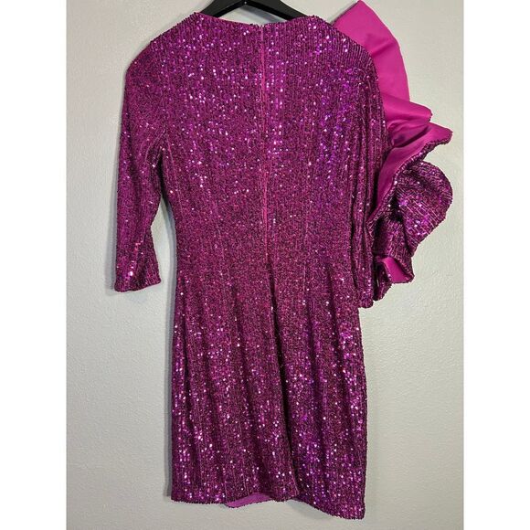 ONE33 Social Magenta Sequin Cocktail Dress Ruffle Detail Party Evening Formal - Picture 3 of 8